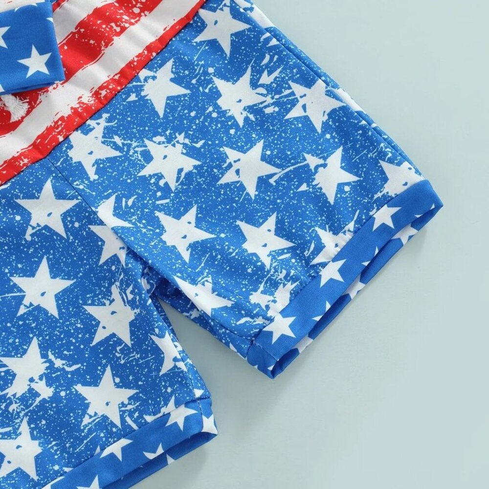 Boy's Fourth of July Distressed Patriotic Stars and Stripes Hooded Outfit - Picture 4 of 5